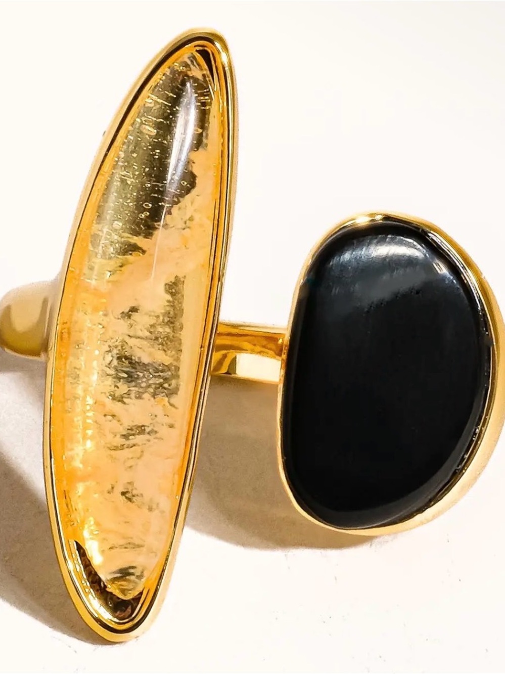 Modern Gold Double-Stone Statement Ring with Black Onyx Accent